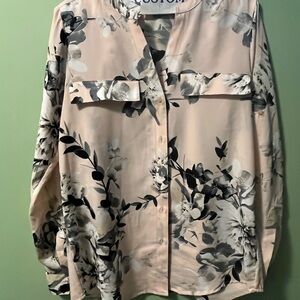 Calvin Klein Pink and Black Floral Blouse Small